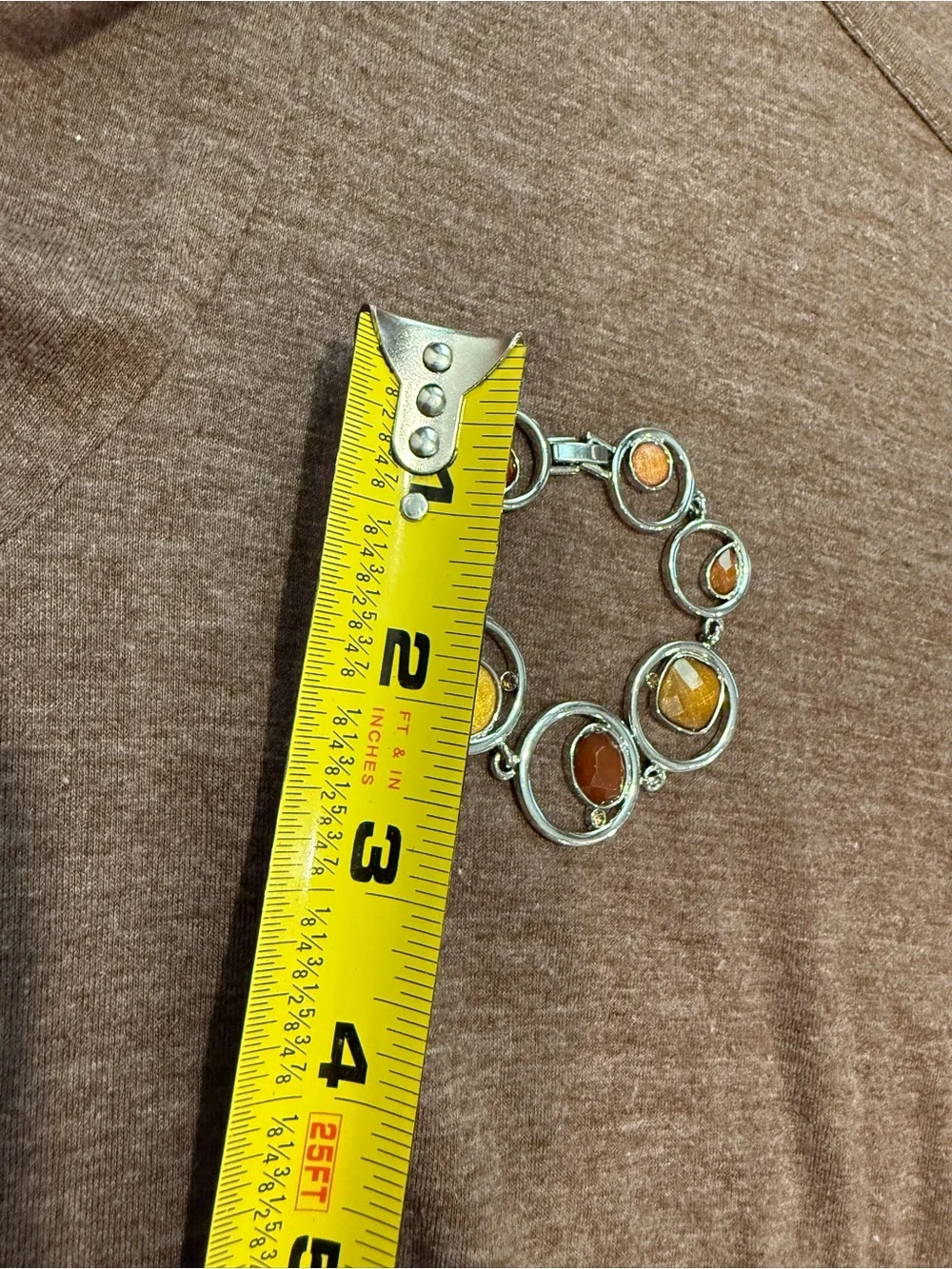 Brown and Amber Circle Link Necklace and Bracelet Set